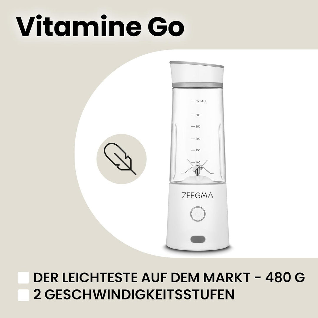 ZEEGMA Vitamine GO Tragbarer Mixer für Cocktails und Smoothies 300W, Personal Blender, Mini-Mixer 45