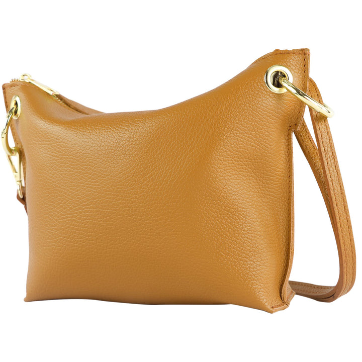modamoda de - T243 - ital. Umhängetasche Klein Small aus Leder Camel, Camel