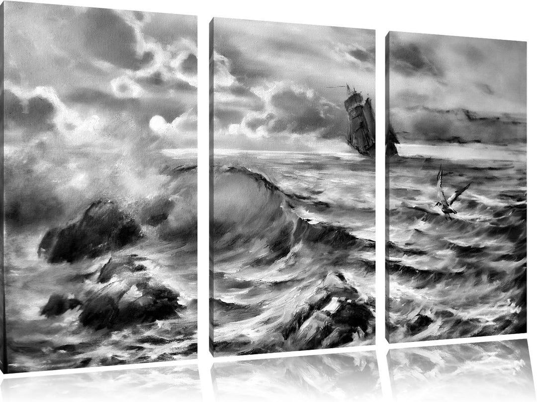 Pixxprint Sturm überm Meer Kunst als Leinwandbild/Grösse: 3 Teilig (120x80) cm/Wandbild/Kunstdruck/f