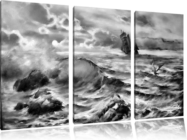 Pixxprint Sturm überm Meer Kunst als Leinwandbild/Grösse: 3 Teilig (120x80) cm/Wandbild/Kunstdruck/f