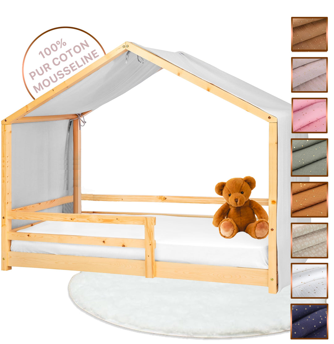 Hausbett Himmel - 100% Baumwolle Betthimmel Hausbett aus Musselin - Bett Vorhang Kinderbett - Himmel