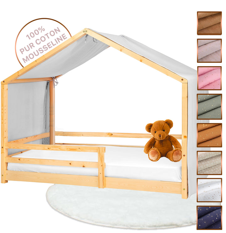 Hausbett Himmel - 100% Baumwolle Betthimmel Hausbett aus Musselin - Bett Vorhang Kinderbett - Himmel