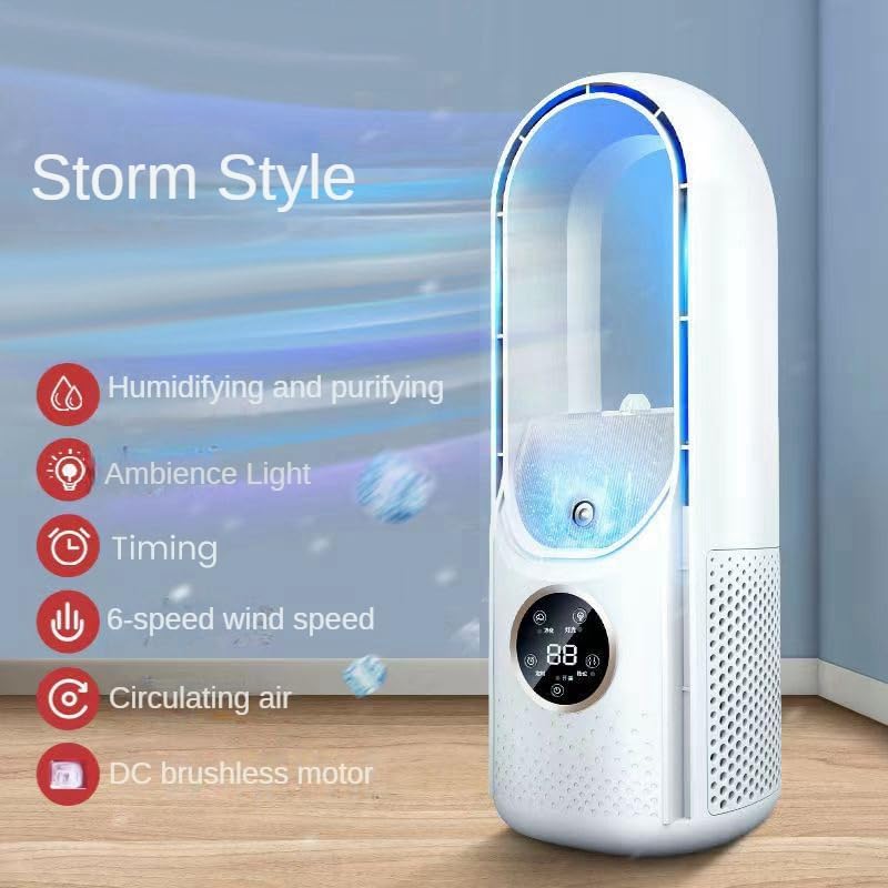 Ventilator Leise, Rotorloser Ventilator mit mit Luftreiniger, 6 Geschwindigkeiten, 9H Timer, USB-Auf