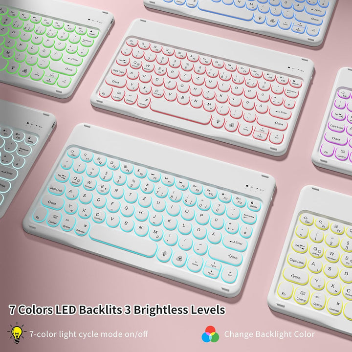 Hülle mit Tastatur für iPad 11 Generation A16/10 Generation (11/10.9 Zoll,2025/2022),7-farbige Beleu