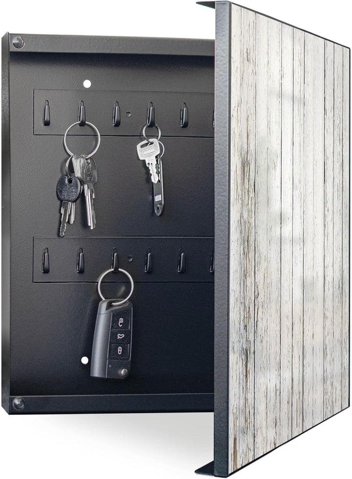 banjado® Grosser Schlüsselkasten Glas/Schlüsselbox 30cm x 30cm mit 50 Haken - Motiv Weisser Holzzaun