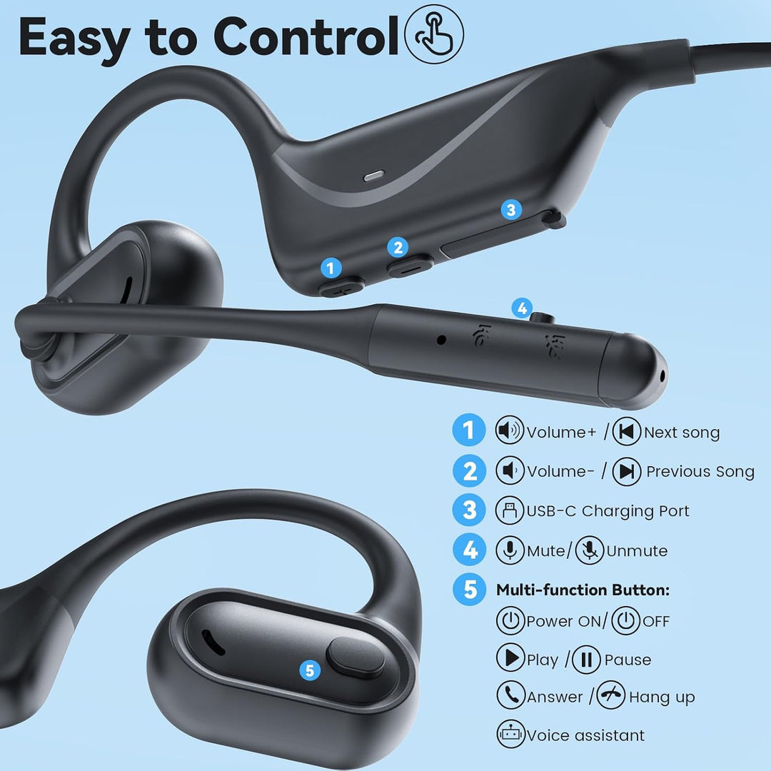Bluetooth Headset mit Mikrofon Stummschalttaste, Multipoint-Verbindung, 29g Schwarz, Schwarz