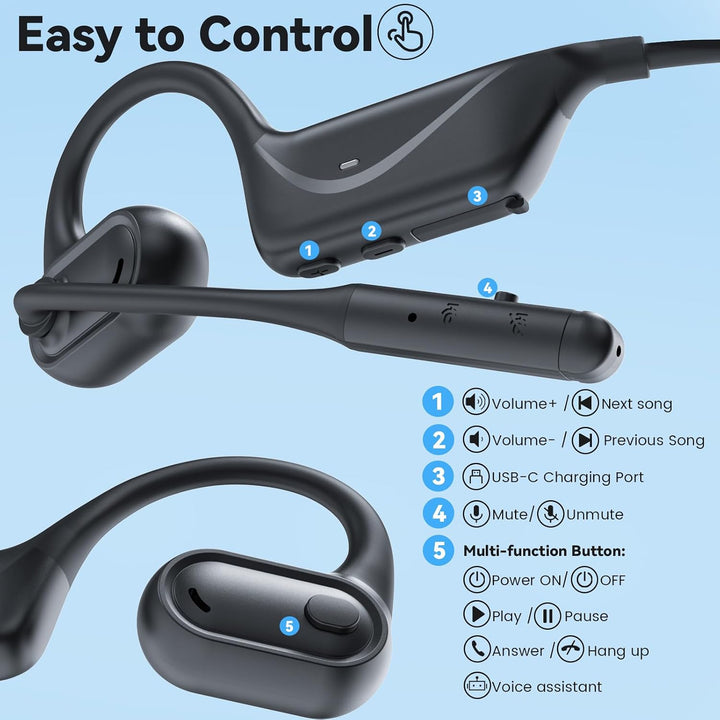 Bluetooth Headset mit Mikrofon Stummschalttaste, Multipoint-Verbindung, 29g Schwarz, Schwarz