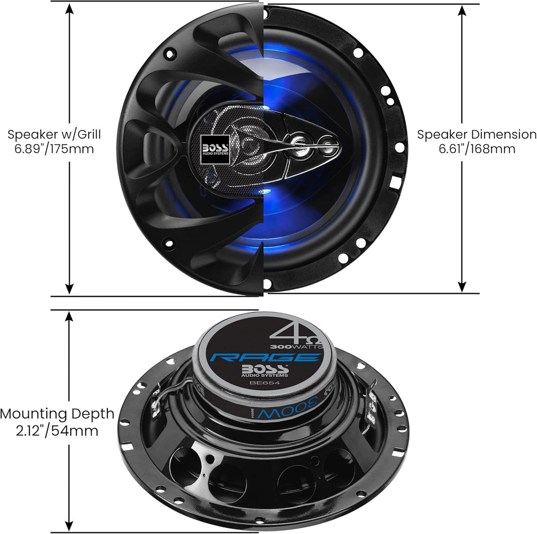 BOSS Audio Systems BE654 300 Watt (pro Paar), 6,5 Zoll, Full Range, 4-Wege-Lautsprecher (Paar) 16.5