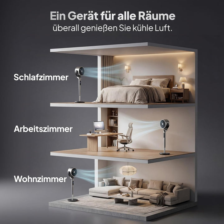 Bonnlo Standventilator mit Fernbedienung & Touchpanel, Ventilator Leise 40dB, Fan 98-115 cm Höhenver
