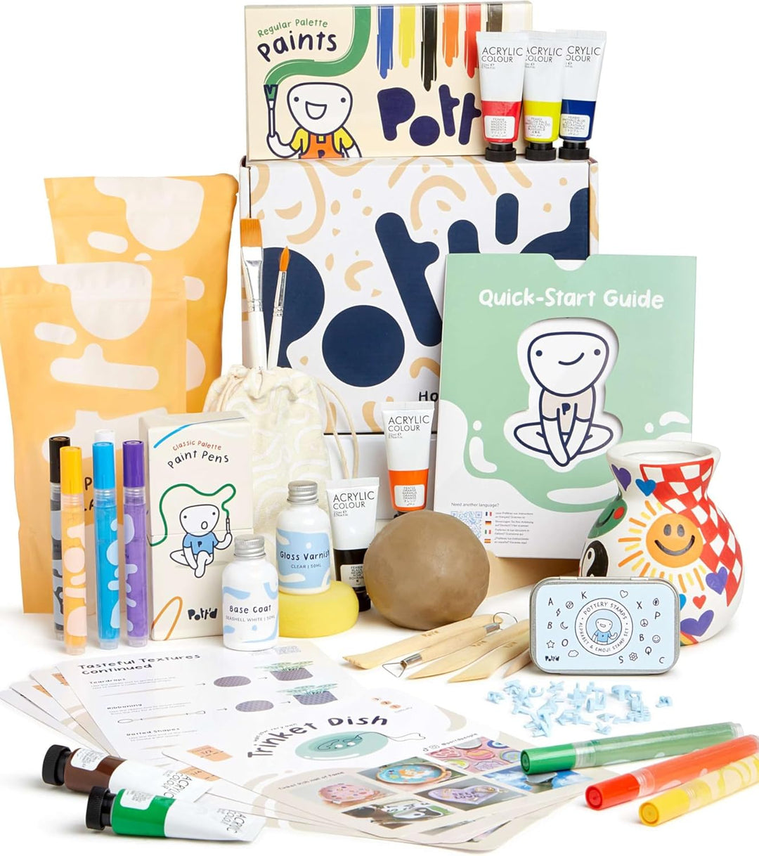 Pott'd™ Deluxe Edition Lufttrocknendes Ton-Heim-Töpferei-Set für Anfänger inklusive Werkzeugen, Farb