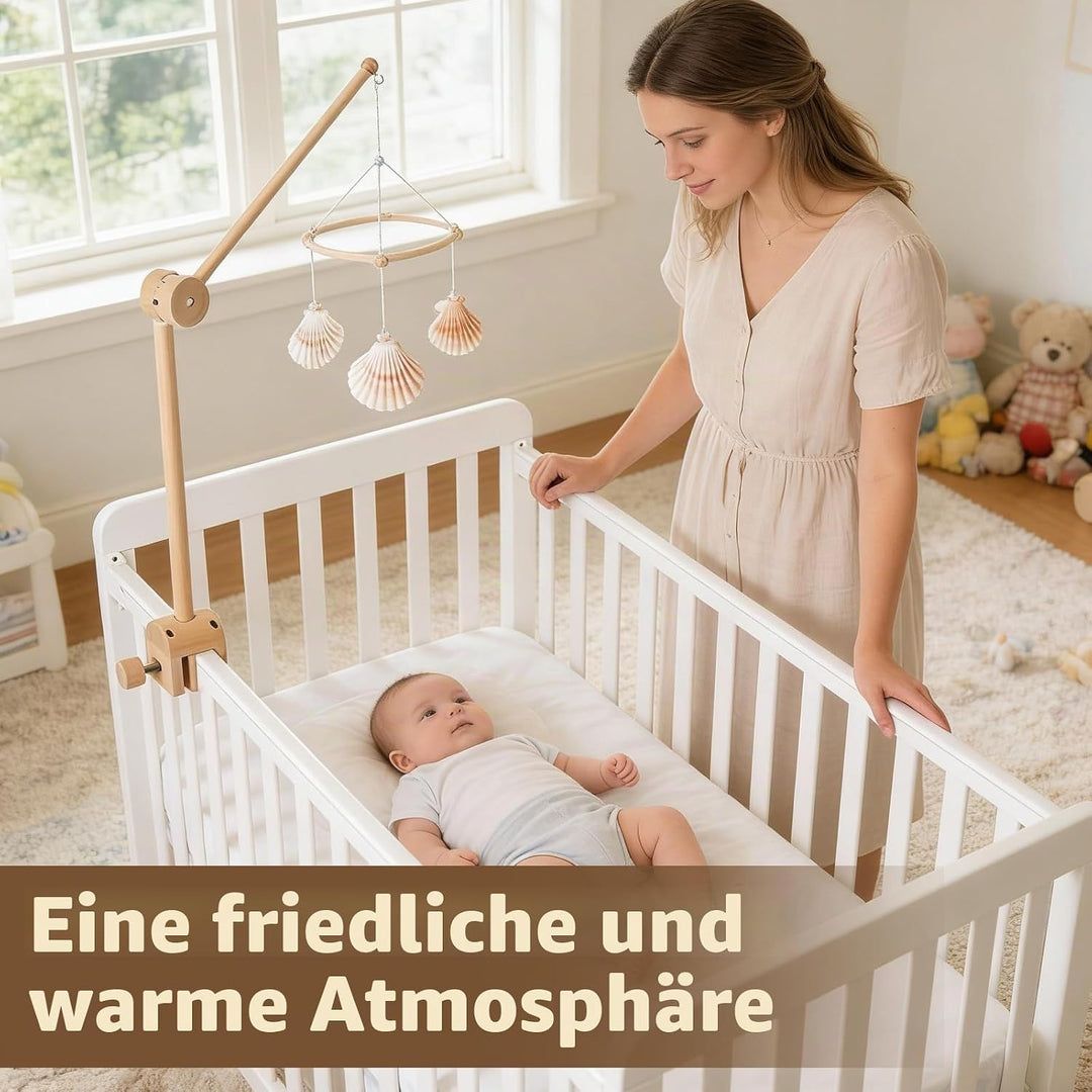 Mobile Halterung Holz für Babybett, und Wickeltisch, 360° Drehbar, Verstellbarer Abnehmbarer Ständer