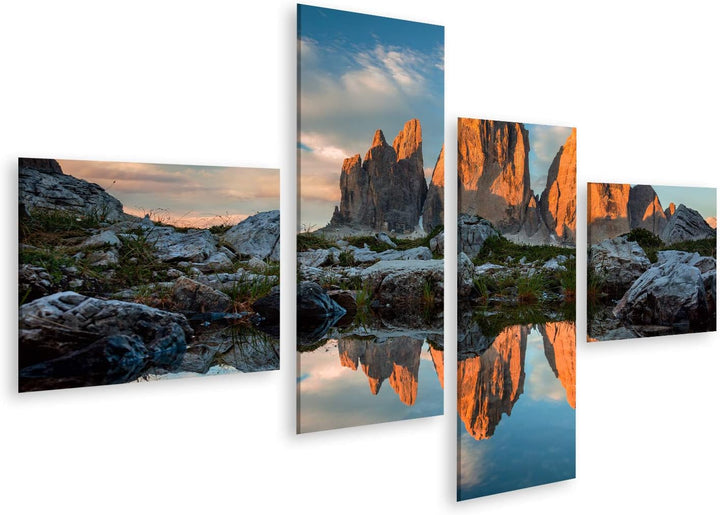 islandburner Bild auf Leinwand TRE Cime Di Lavaredo Spiegelung See Sonnenuntergang Dolomit DREI Zinn