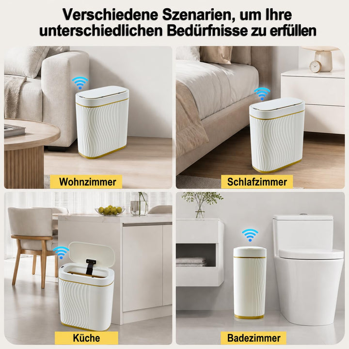 Automatischer Sensor-Mülleimer 8L, schmales Design, Weiss-Gold