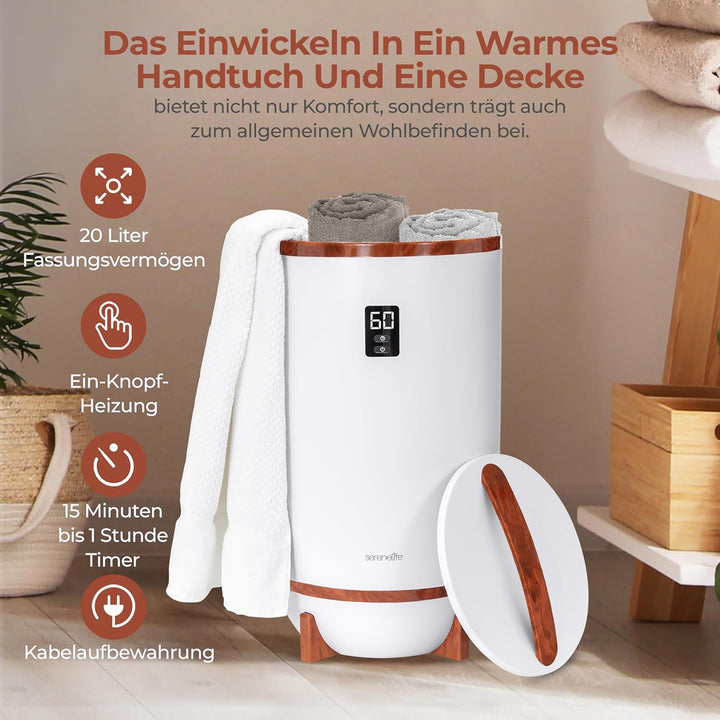 SereneLife Handtuchhalter Braun Holzoptik – Elektrischer Handtuchwärmer für 2 Handtücher Energiespar