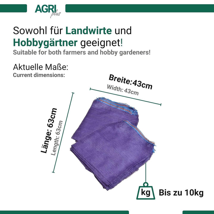 AGRI plus 100 Stück Gemüsesäcke lila mit Zugband I 43 x 63 cm I verschiedene Grössen I Grobmaschige