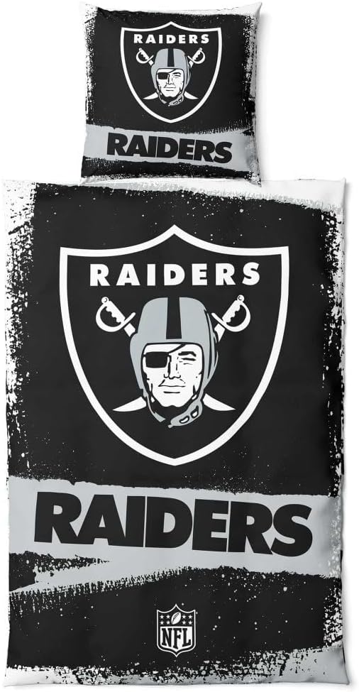 Las Vegas Raiders NFL Bettwäsche Set ** Raw ** Baumwolle, Reissverschluss, 135x200 cm Bettdeckenbezu