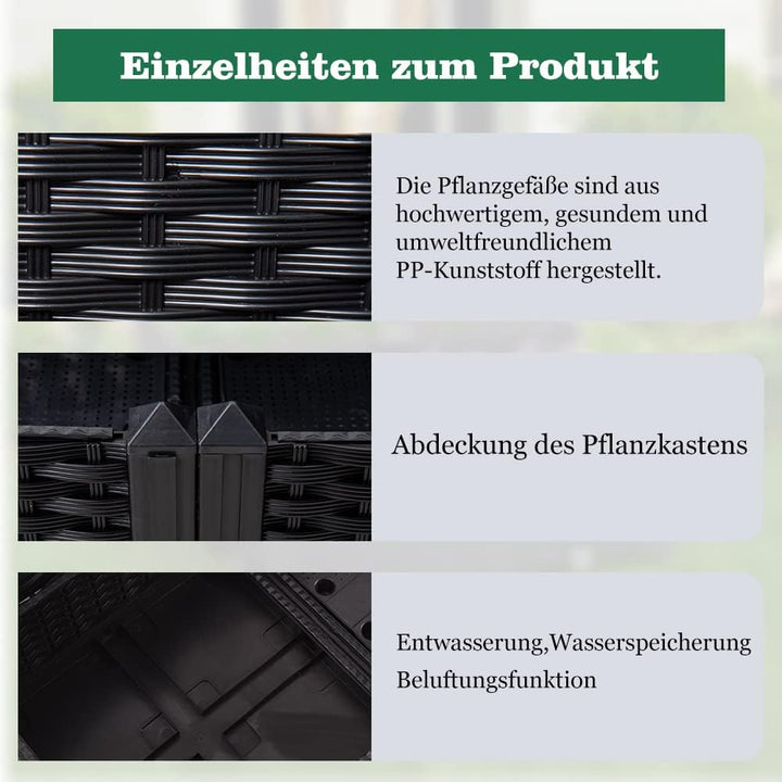 Mingone 4X Blumenkasten Rattan Optik Blumentopf aus Kunststoff Blumenkasten Balkonkasten mit Wassers
