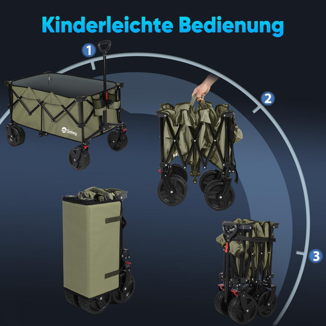 Sekey XXL Plus Bollerwagen Faltbar mit Bremsen 200L 200KG Belastbar, Extra Breite Reifen All Terrain