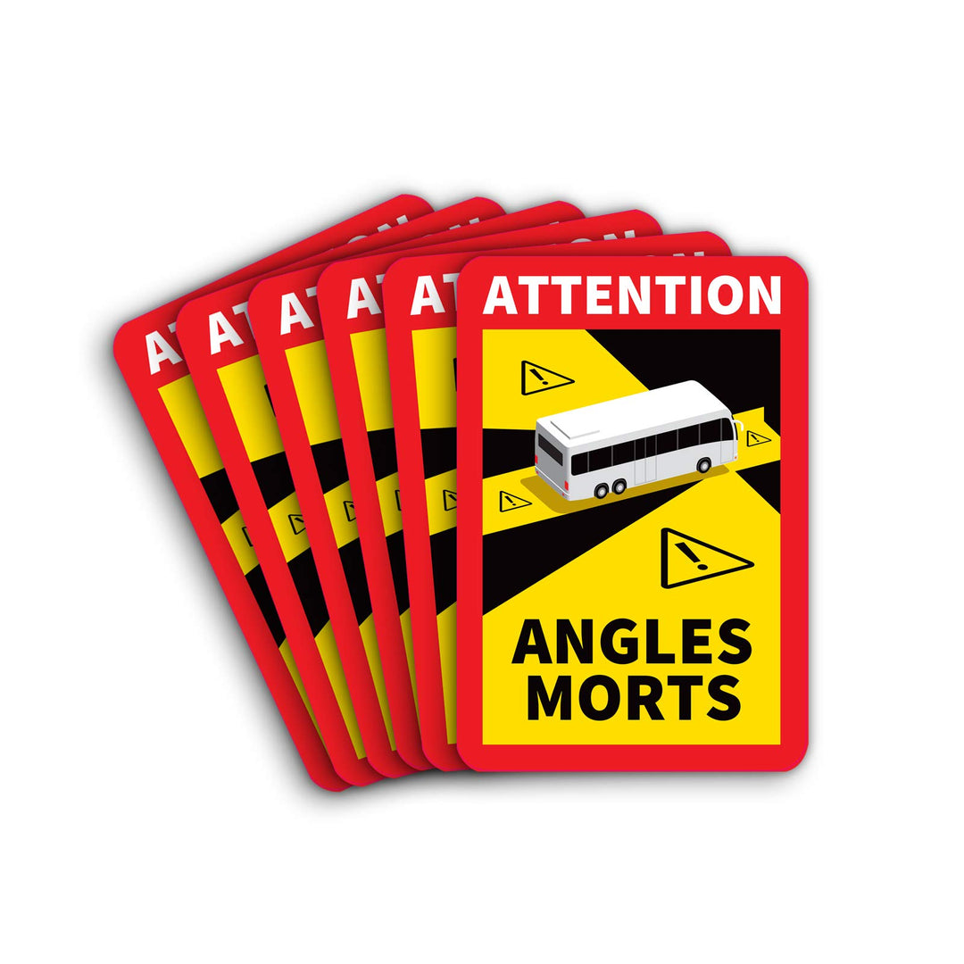 6 Stück Attention Angles Morts Magnetschilder 25 x 17 cm Magnet für BUs und Wohnwagen Warntafel Hinw