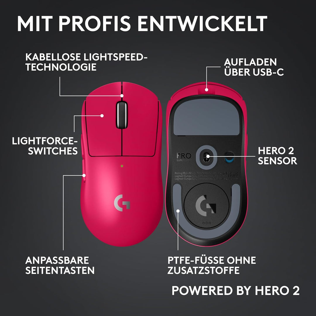 Logitech G PRO X Superlight 2c kabellose Gaming-Maus, 60 g Pro-Grade-Maus mit 5 programmierbaren Tas