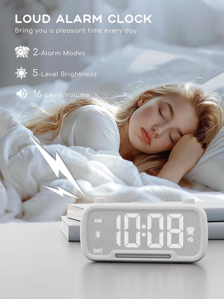 ROCAM Wecker Digital mit Bluetooth Lautsprecher, Radiowecker für das Schlafzimmer Digital Uhr Tischu