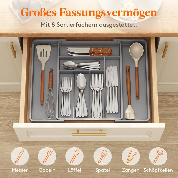 Lifewit Besteckkasten für Schubladen 40 50, verstellbarer Kunststoff Organizer Küche Tiefe 42,4 cm,