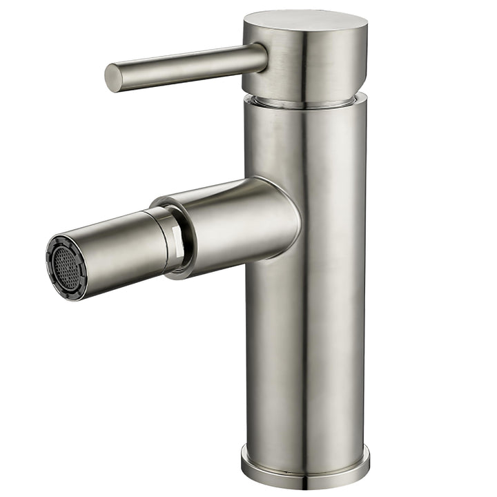 VALAZ Bide Wasserhahn Einhebelmischer rund gebürsteter Stahl mit geradem Auslauf Kalt- und Warmwasse