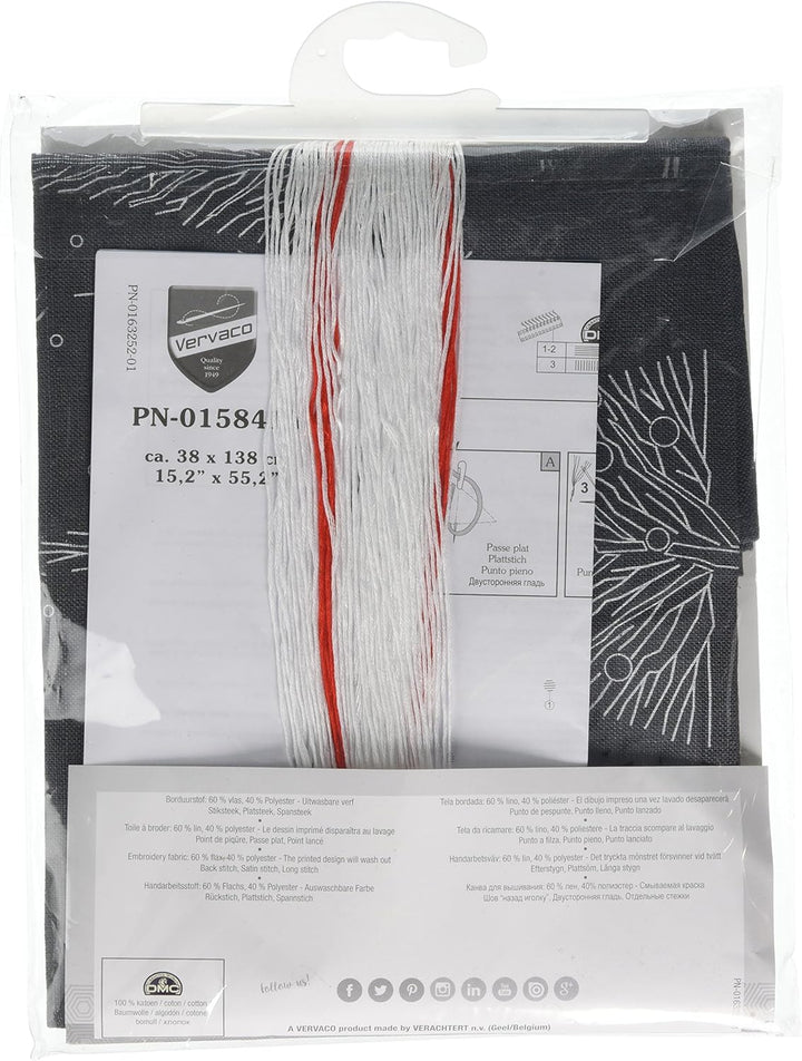 Vervaco Bedruckter Langer Läufer Weihnachtsbäume Stickpackung, Baumwolle, Weiss, 40 x 100 x 0,30 cm