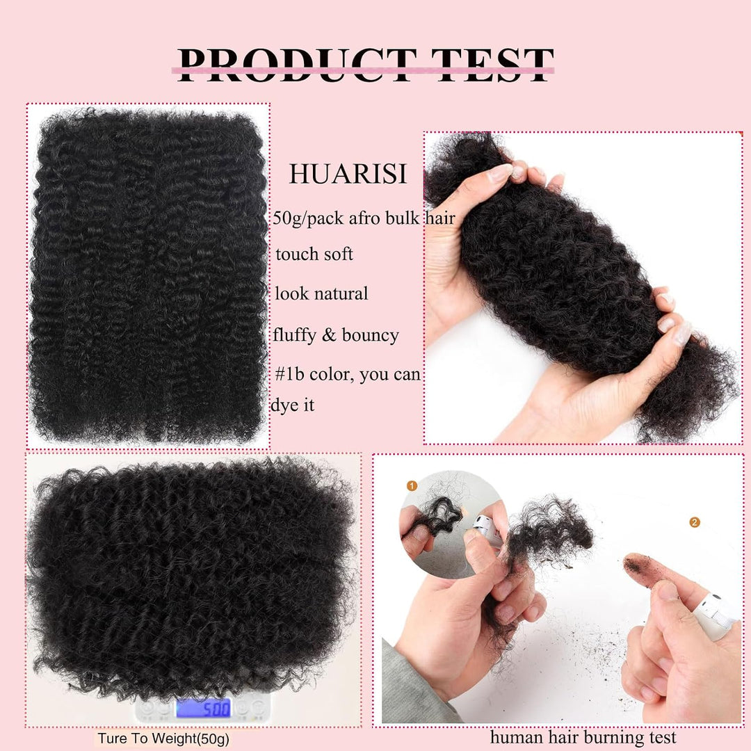 Huarisi Afro Kinky Bulk Human Hair Extensions Schwarz für Dreadlocks Mini Twist Braids Sister Locs u