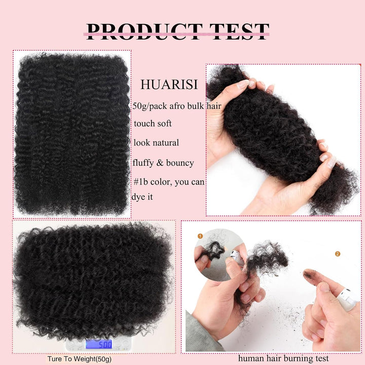 Huarisi Afro Kinky Bulk Human Hair Extensions Schwarz für Dreadlocks Mini Twist Braids Sister Locs u