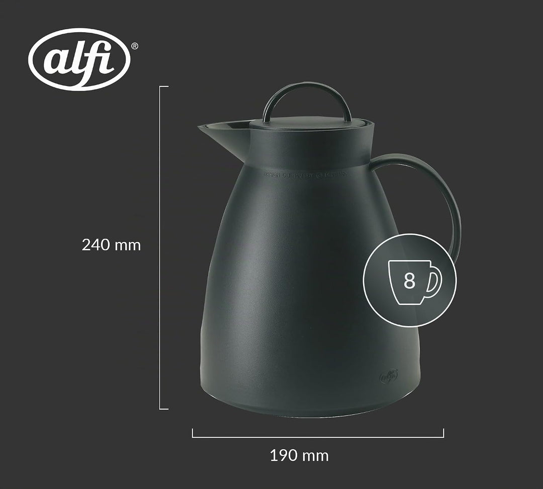 alfi DAN 1,00l, velvet black mat, Kunststoff-Isolierkanne mit hygienischem Hartglaseinsatz, Drehvers