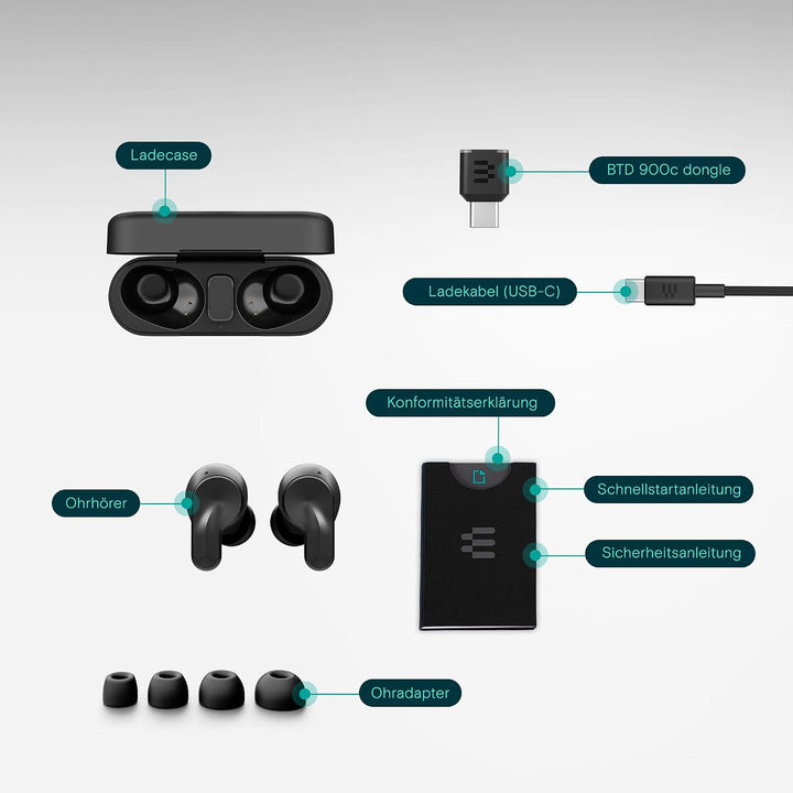 EPOS ADAPT E1 Schwarz Kabellose In-Ear-Kopfhörer – Hybrides ANC, Multi-Point Bluetooth, Microsoft Te