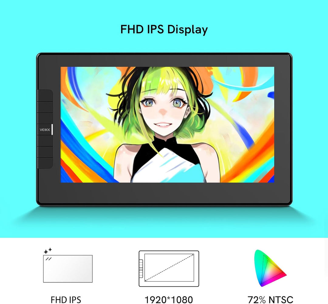 Grafiktablett mit Display • VEIKK VK1200 1,6 Zoll Zeichentablett mit Display • 6 Shortcut-Tasten und