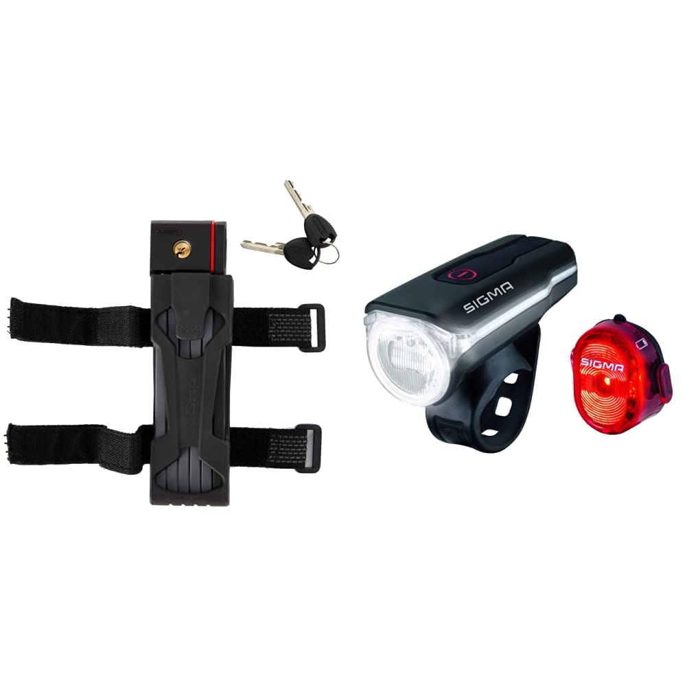 ABUS Faltschloss Bordo uGrip 5700 ST mit Schlosstasche - Schwarz & SIGMA SPORT - LED Fahrradlicht Se