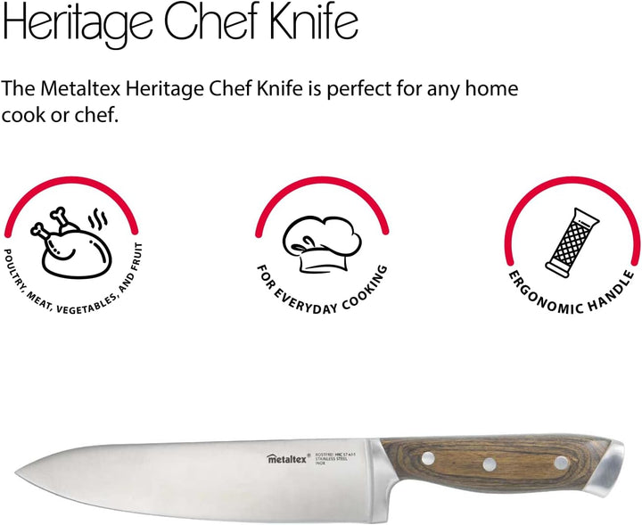 Metaltex Heritage Kochmesser Heritage Line mit Holzgriff und Klinge 20,5 cm