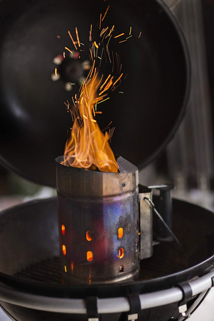 RÖSLE Anzündkamin, Hochwertiger Grillkohleanzünder aus Edelstahl, Funkenschutz, Griff mit Hitzeschut