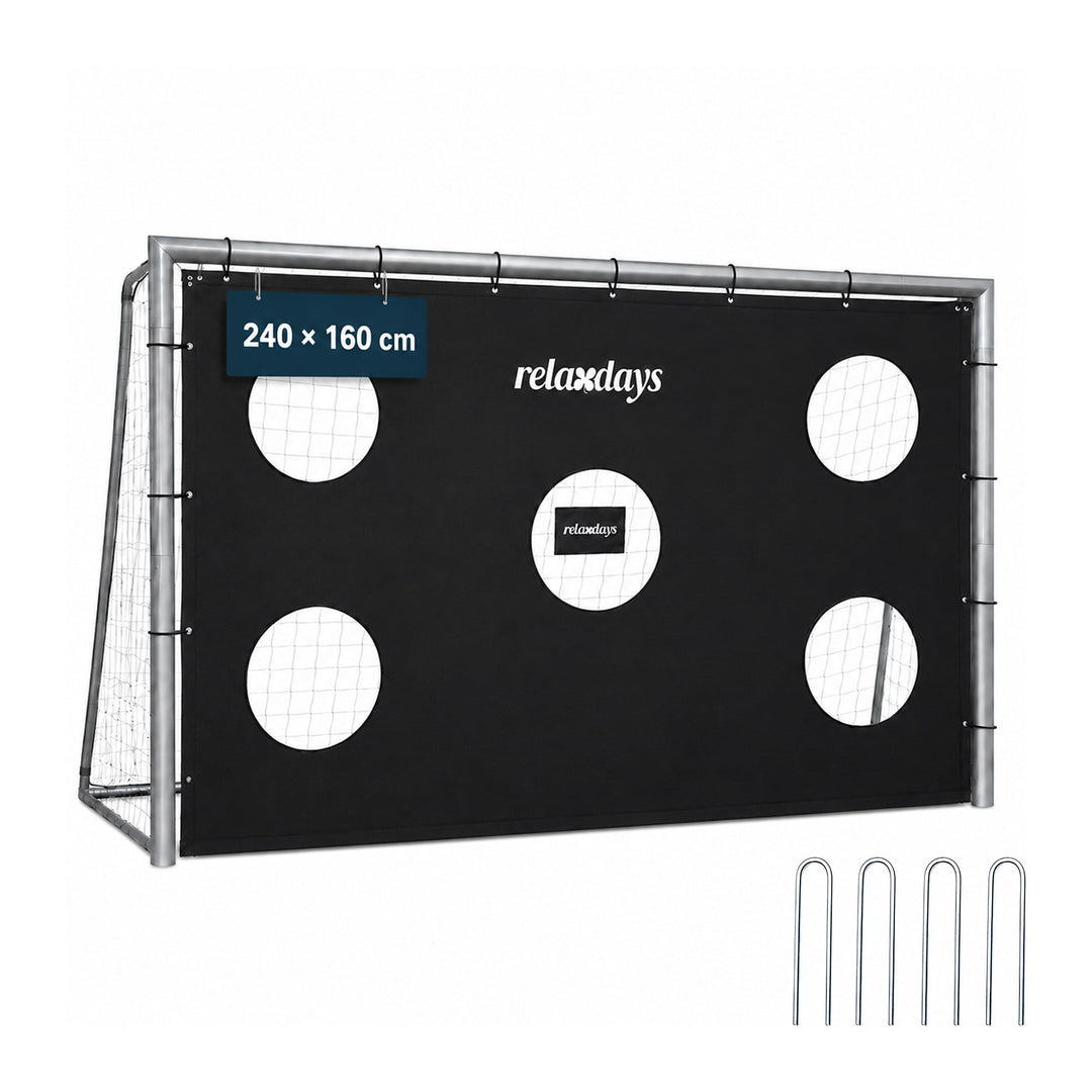 Relaxdays Fussballtor, ohne oder mit Torwand, PE-Netz &amp; Stahl, grau mit Torwand 240 x 160 x 90 cm, m