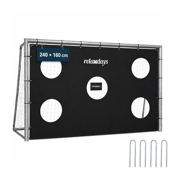 Relaxdays Fussballtor, ohne oder mit Torwand, PE-Netz &amp; Stahl, grau mit Torwand 240 x 160 x 90 cm, m