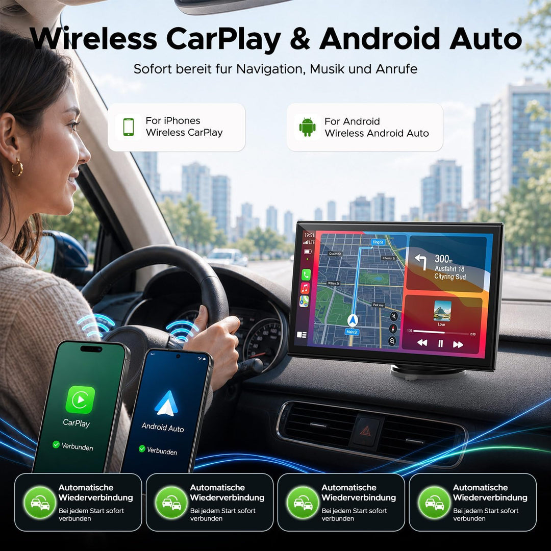 LAMTTO Wireless CarPlay Display &amp; Android Auto Display fürs Auto Nachrusten | 7 Zoll Tragbare Autora