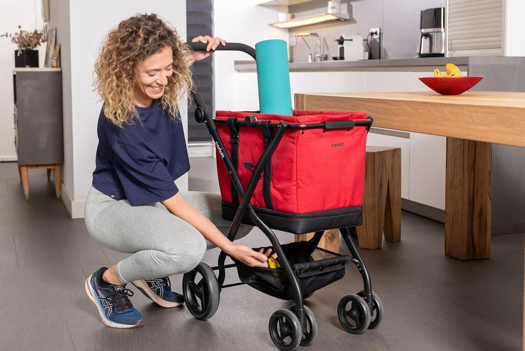 Carlett - Cube S Glacier Grey | Faltbarer Kurswagen mit Abnehmbarer Tasche | Einkaufstasche, die in