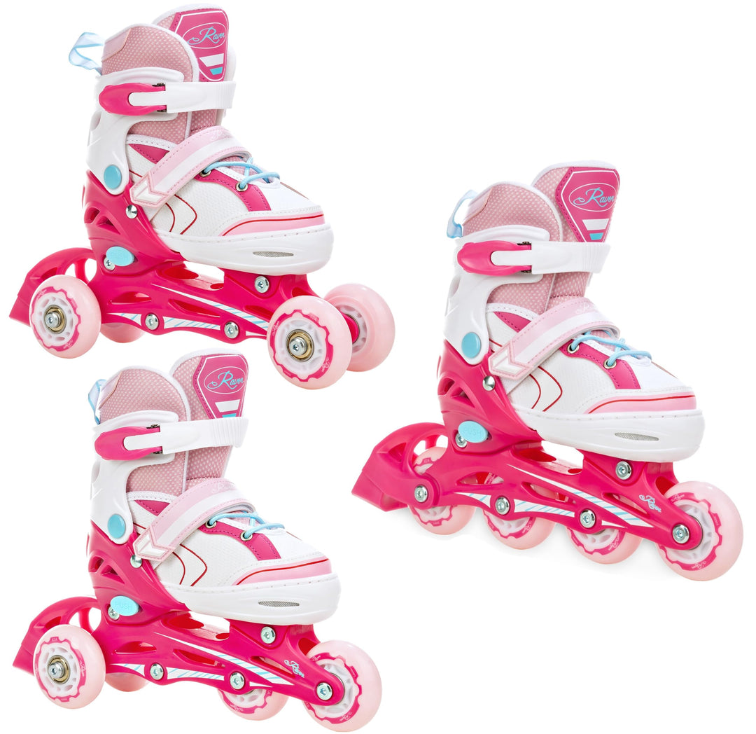 3in1 Inline Skates Inliner/Triskates/Rollschuhe Raven Lia/Loret verstellbar mit LED Leuchtrad 30-33