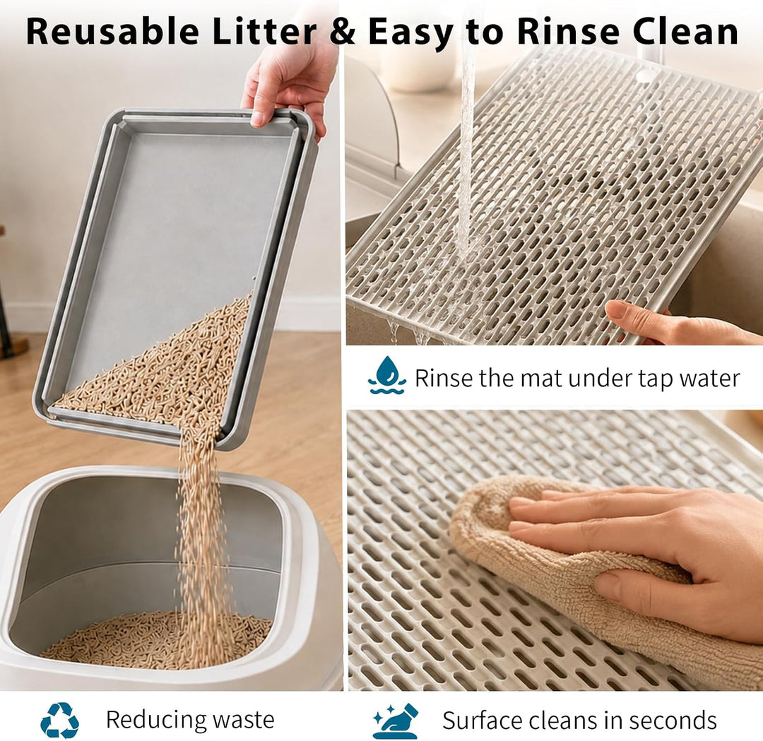 Katzenstreu Rampe mit Filterfunktion - rutschfeste Katzentoilettenstufe mit 4cm Hohe Holzfüsse - Kat