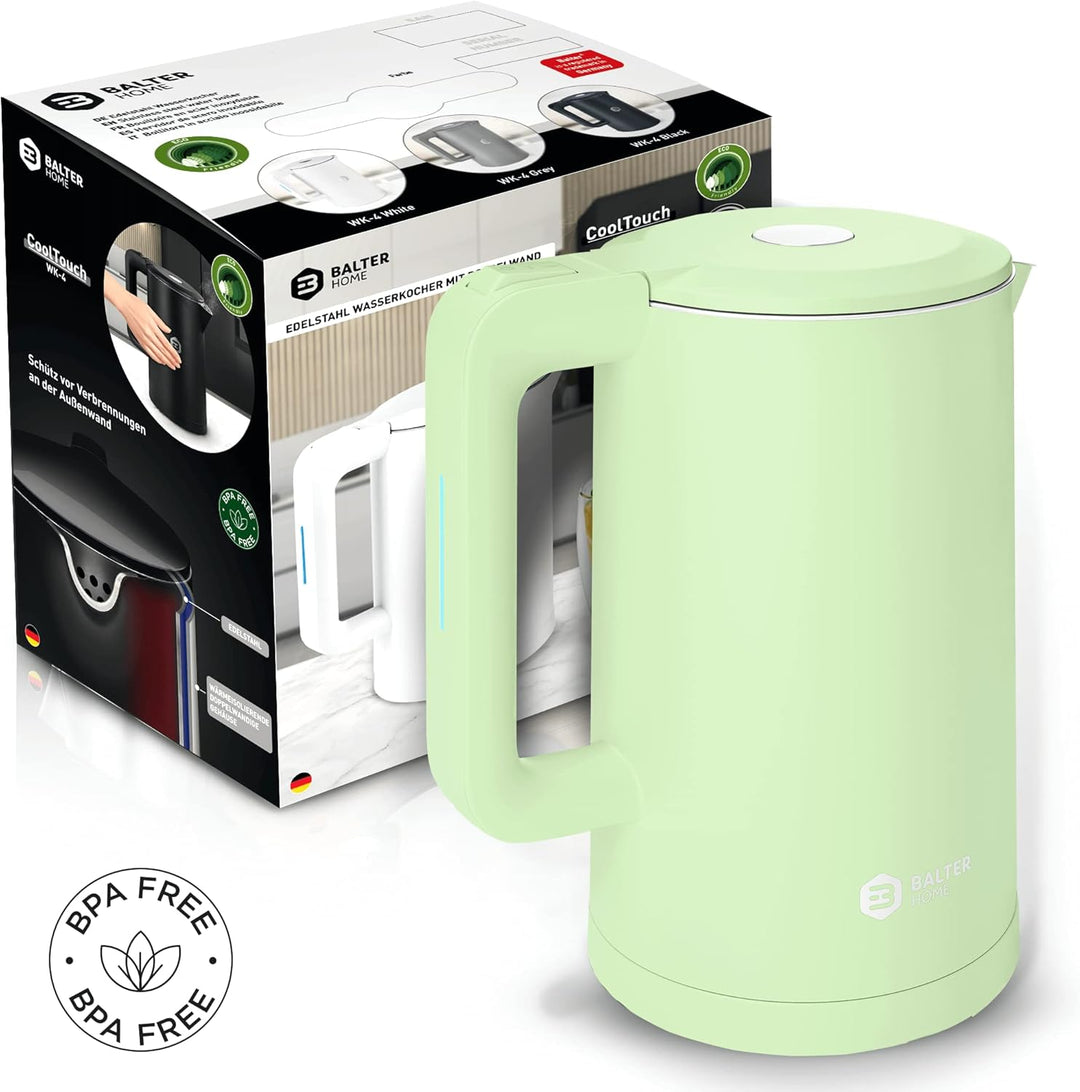Balter Wasserkocher Edelstahl WK-4, 1,7 Liter, elektrischer Wasserkocher, Doppelwand Design, BPA fre
