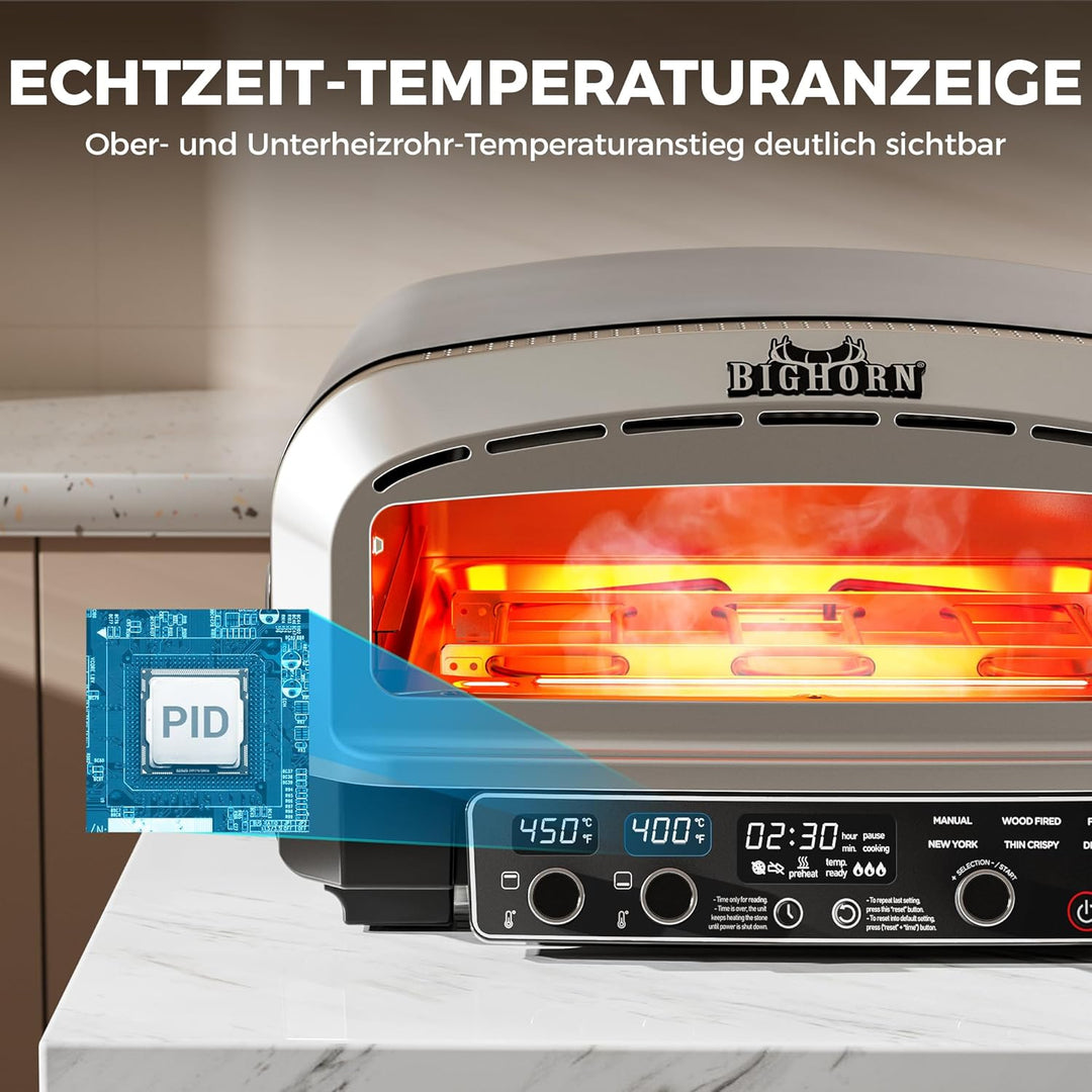 BIG HORN OUTDOORS Pizzaofen für den Innenbereich, 35 cm Elektro-Tischpizzaofen mit 6 voreingestellte