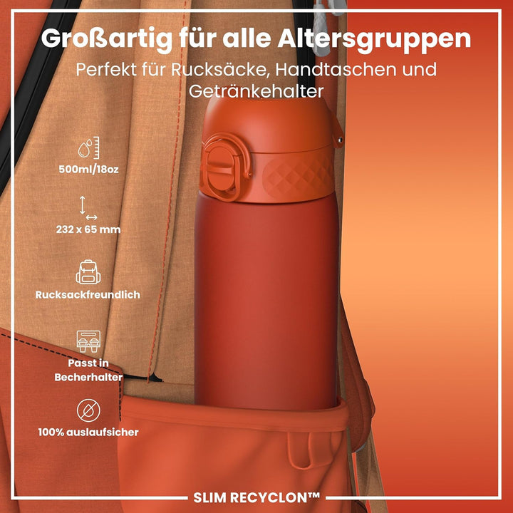 ION8 Trinkflasche, Auslaufsicher, Einhandöffnung, Sichere Verriegelung, Spülmaschinenfest, BPA-frei,