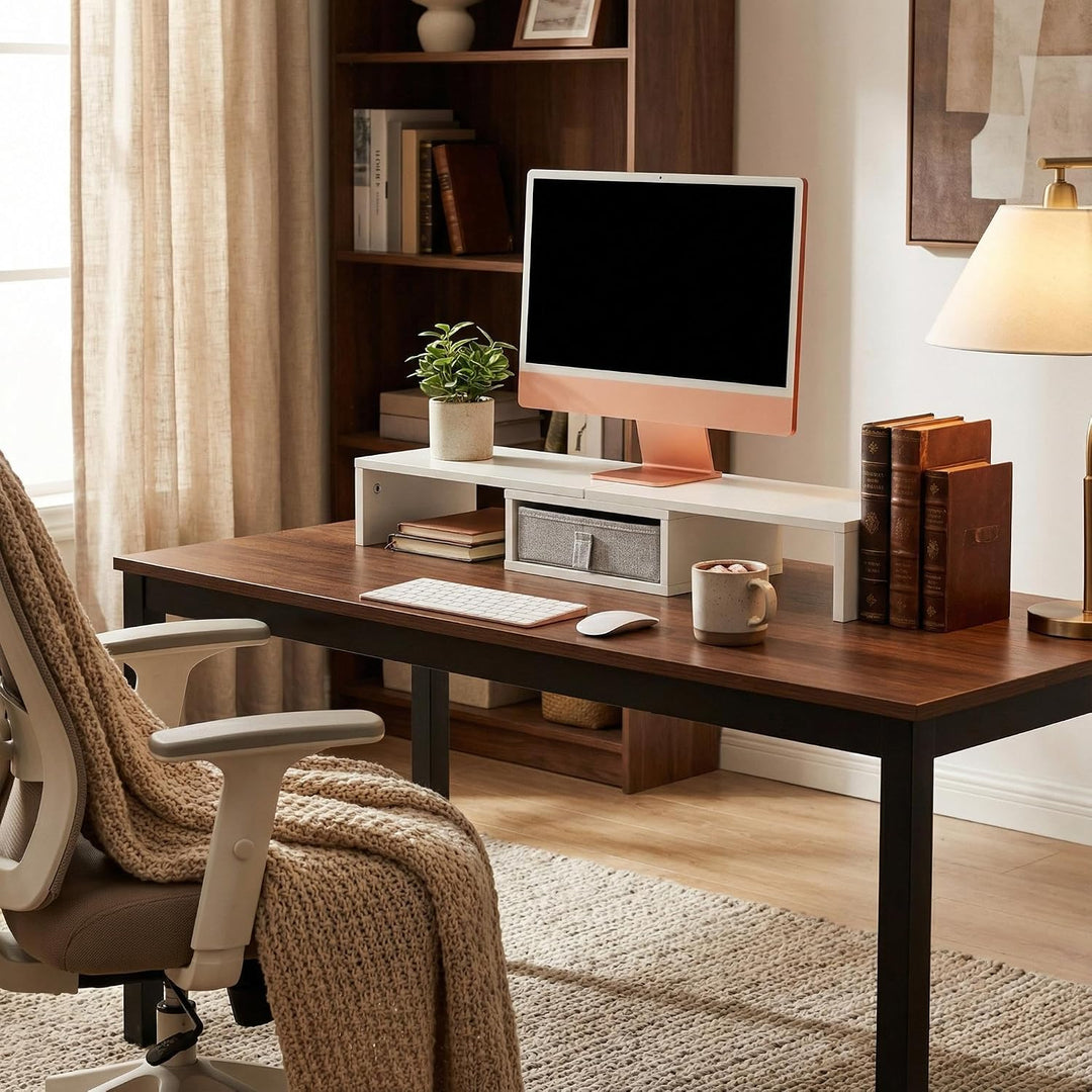 HOMYLIN Monitorständer mit Schublade, Dual-PC, Laptop, TV, Desktop-Ständer für Schreibtisch, längenv