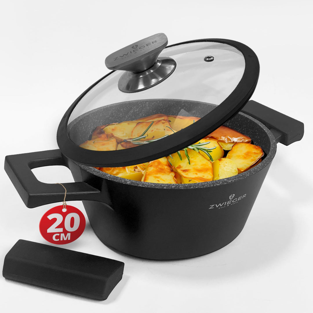 ZWIEGER 3-in-1 Bräter klein 20 cm – Kleiner Bräter Induktion, Schmortopf mit Deckel – Vollflächiger