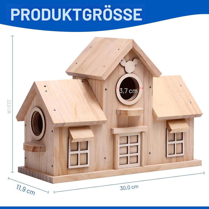 Deko-Vogelhaus aus Holz, Kiefer natur, Design mit doppeltem Eingang