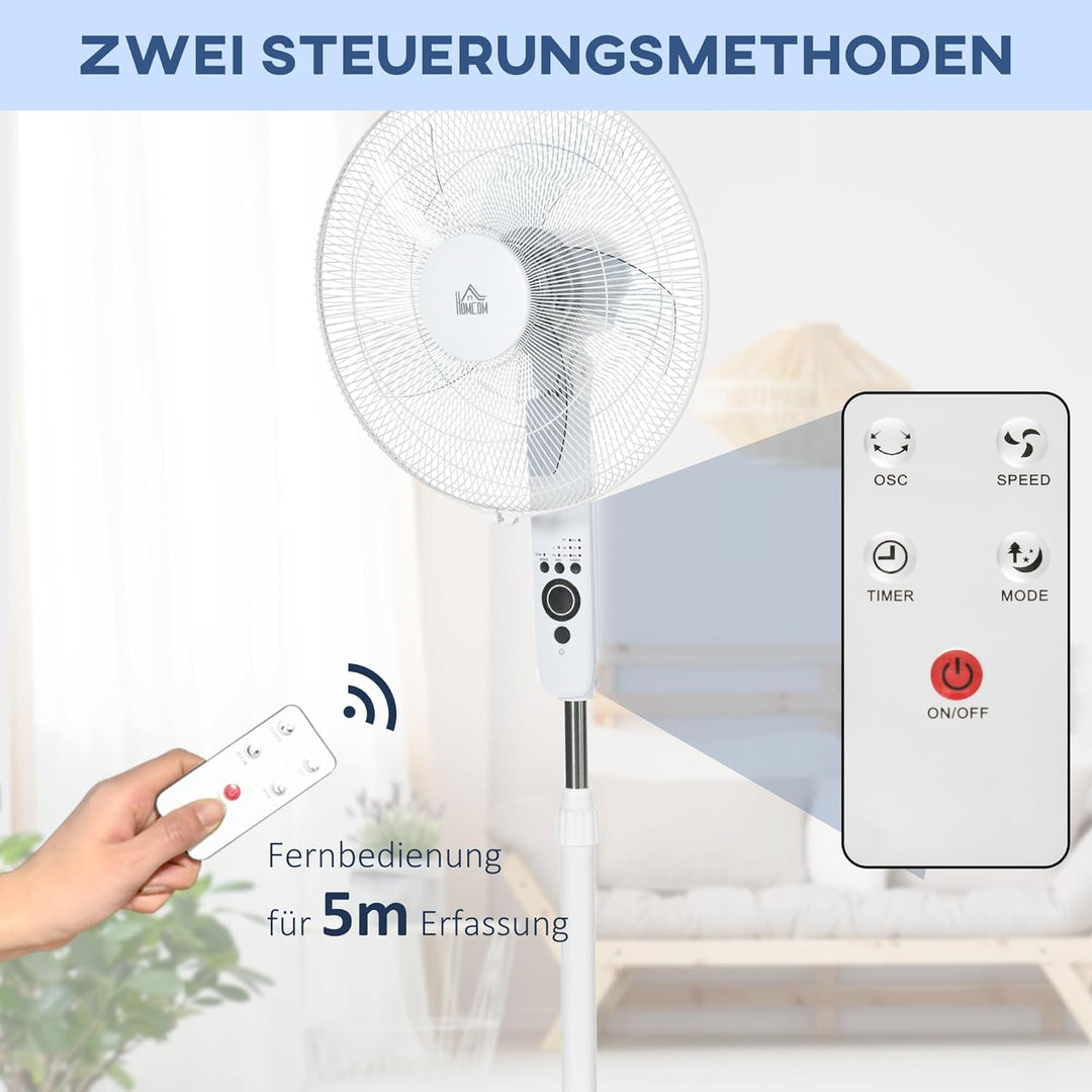 HOMCOM Standventilator mit Fernbedienung, Ventilator, Höhenverstellbarer Lüfter, 3 Geschwindigkeitss