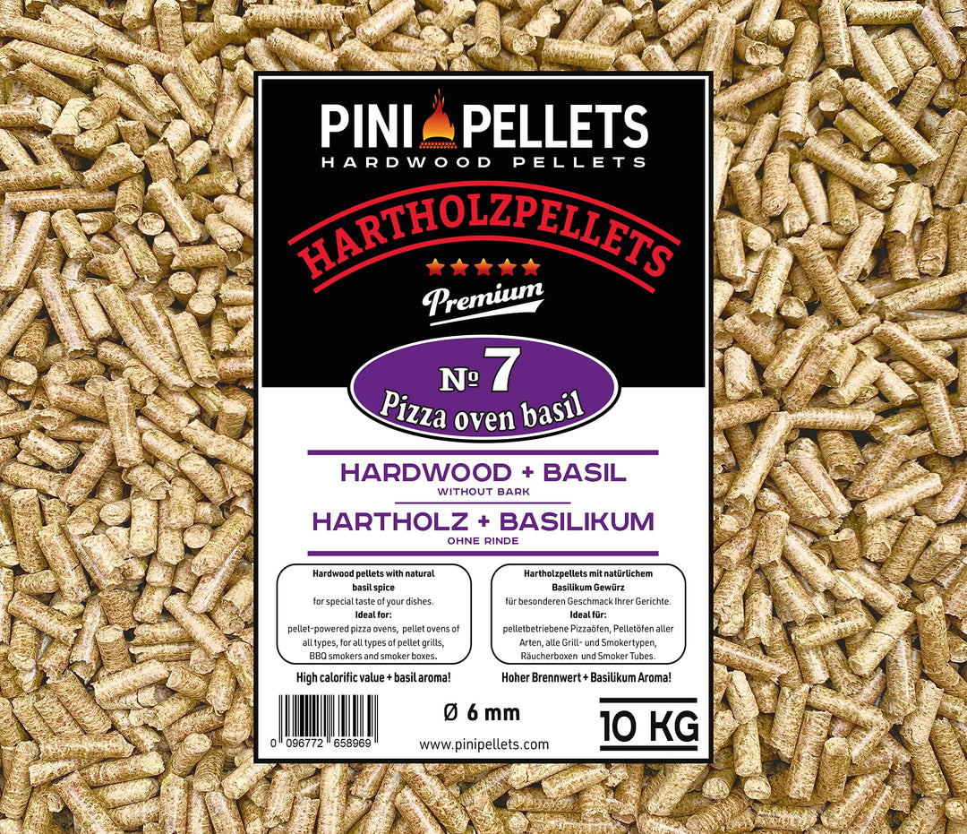 PINI Hartholzpellets № 7 BBQ Pizza Oven Basilikum 10 Kg Grillpellets zum Grillen Räuchern Smoken